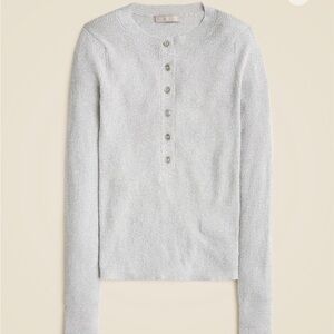 NWT Fall 2025 J.Crew Ribbed Henley Sweater with Lurex Metallic Silver